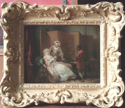 null FRENCH SCHOOL XIXth century
Two women and a young servant near a screen in a...