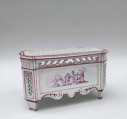 null Earthenware planter of rectangular form enamelled with scenes with love and...