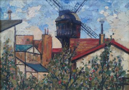 null Elisée MACLET (1881-1962)
Moulin de la Galette 
Huile sur toile signée en bas...