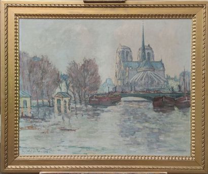 null André WILDER (1871-1965)
Vue de la seine à Paris auprès de Notre Dame, 1910
Huile...