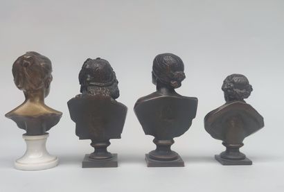 null Lot of FOUR small BUSTES in patinated bronze representing a child, an alantic...