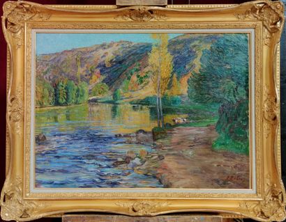 null Léon DETROY (1857-1955)
Le tournant du Pin à Gargilesse 
Huile sur toile signée...