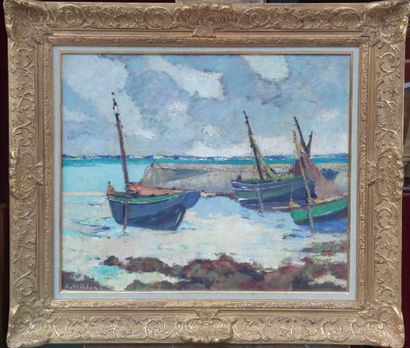 null André WILDER (1871-1965)
Bâteaux à marée basse à Saint-Pierre
Huile sur toile...