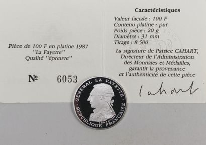 null 1 PIECE de 100 Francs "Lafayette" en platine
Poids : 20g.