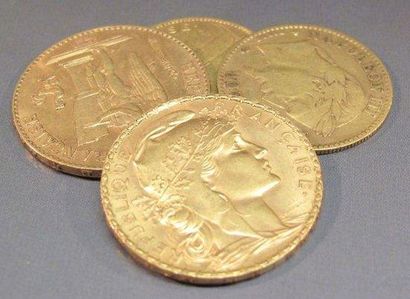 null Lot de pièces en or : 2 pièces d e 20FRF or type Marianne et Rep Française,...