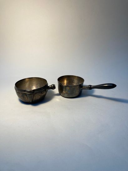 null Set of two saucepans
In 925/°°° silver
One with blackened wooden handle, EFR...