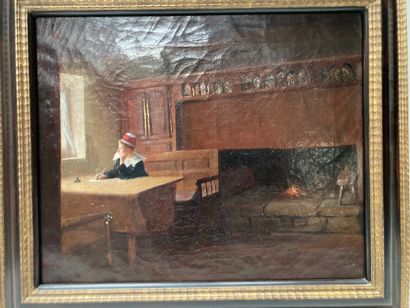 null DEVEAUX (19th century)
Woman writing a letter by the hearth
Oil on canvas signed...