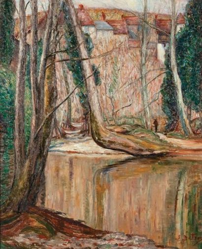 Léon DETROY (1857-1955) La Creuse près du village Huile sur toile signée en bas à...