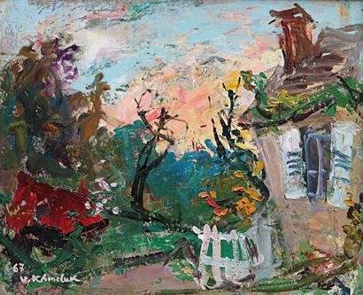 Vassijl KHEMLUK (1903-1986) Maison à la barrière blanche, 1967. Huile sur toile signée...