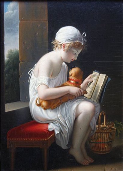 Jeanne-Elisabeth CHAUDET (Paris 1767-id 1832) Une petite fille voulant apprendre...