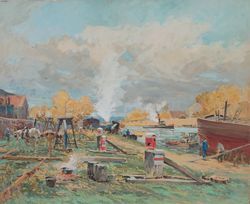 René LEVERD (1872-1938)
Lively banks of the...