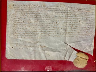 null Ancienne lettre manuscrite
Comportant un cachet de cire à écusson, orné de trois...
