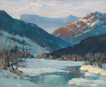 Charles CONTENCIN (1898-1955) RIVIÈRE DANS LA VALLÉE ENNEIGÉE Huile sur isorel, signée...