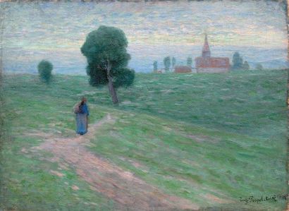 Evgeny Ivanovich POSPOLITAKI (1852-1910) PAYSAGE À LA PROMENEUSE ET À L'ÉGLISE Huile...