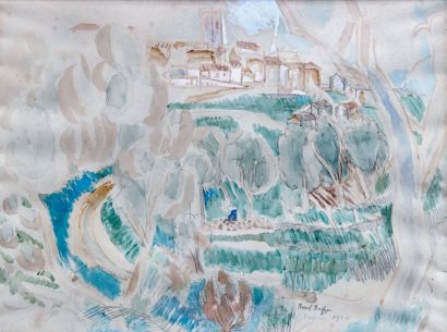 Raoul DUFY (1877-1953) ENVIRONS DE VENCE Aquarelle, signée en bas à droite au crayon,...