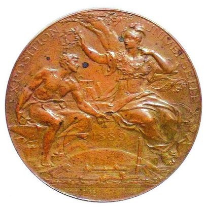 null Médaille nominative originale en cuivre de l?Exposition Universelle de 1889...