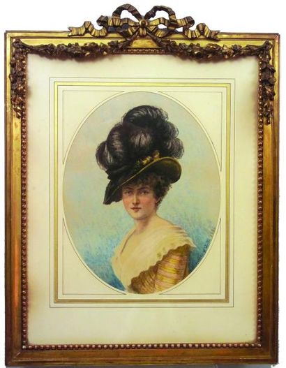 null «Madame Elie MARTIN» portrait au pastel coloré et signé par BESSIERES d?ISTRIES....