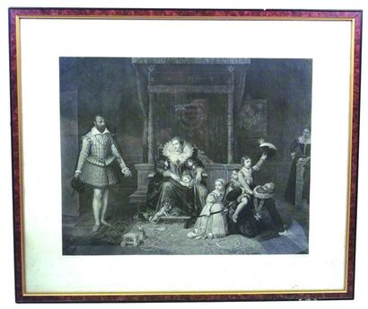 null «Henry IV et ses enfants» gravure en noir et blanc d?après de tableau peint...