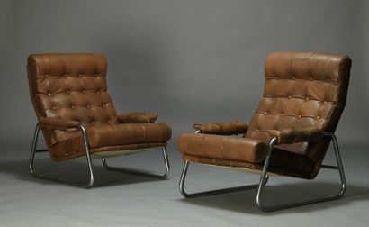 null 4 fauteuils tube chromé garni cuir marron 1960 dans le genre le des œuvres de...