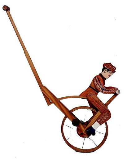 null «Le Cycliste» charmant jouet à pousser en bois articulé représentant un cycliste...