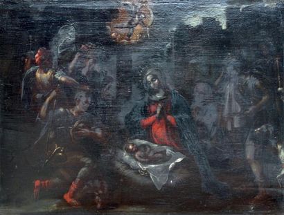 École Flamande du XVIIe siècle La Nativité Huile sur panneau (restaurations) 31 x...