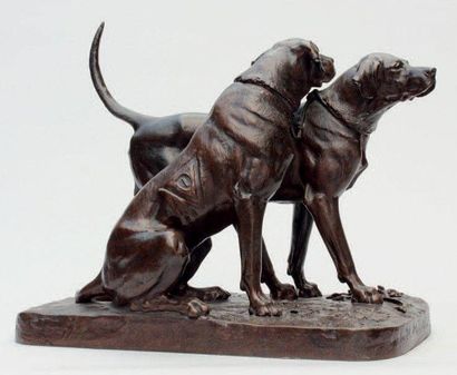 Auguste-Nicolas CAIN (1822-1894) Deux chiens de chasse à courre «Séduisant et Lumineau»...