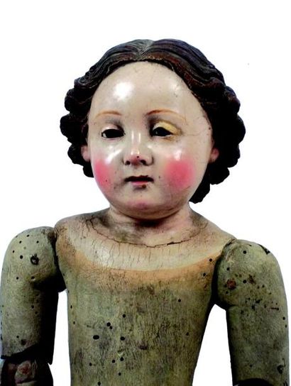 null Magnifique poupée Enfant-Jésus tout en bois culpté et chevillé, entièrement...