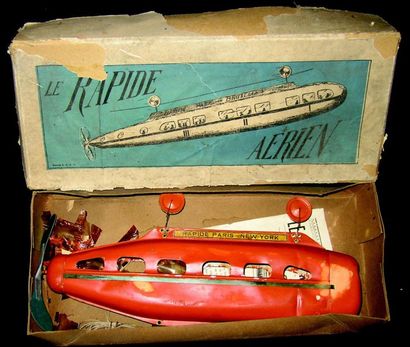null « L'AERO-CAR » de Francis LAUR boîte marquée « Rapide aérien », jouet dirigeable...
