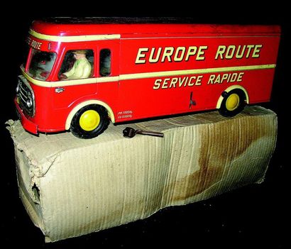 null « EUROPE-ROUTE » camion de transport mécanique en métal peint avec personnage...