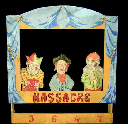 null Original jeu de massacre avec bustes de clowns en carton moulé et peint à charnières,...