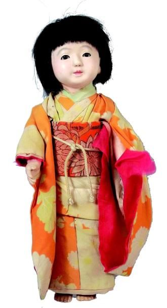  «DAKI-NYNGYO» poupée japonaise en composition avec bouche fermée et yeux fixes en...