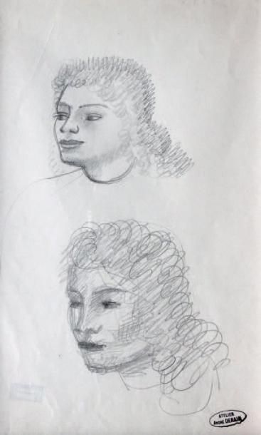 André DERAIN (1880-1954) Deux profils de femmes Mine de plomb sur papier. Cachet...