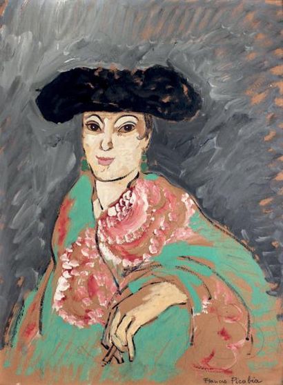 Francis PICABIA (1879 -1953) Le Torero à la cigarette, vers 1938/1940 Huile et traits...