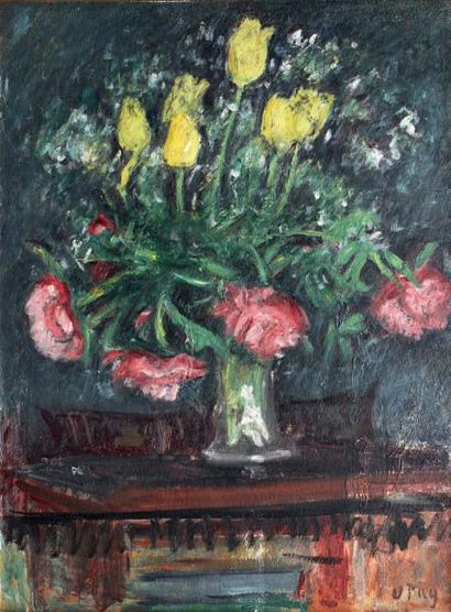 Jean PUY (1876-1960) Bouquet de fleurs Huile sur carton signée en bas à droite. Au...