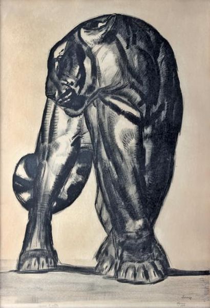 Paul JOUVE (1878-1973) Le Tigre Sher-Khan Importante lithographie en noir signée...