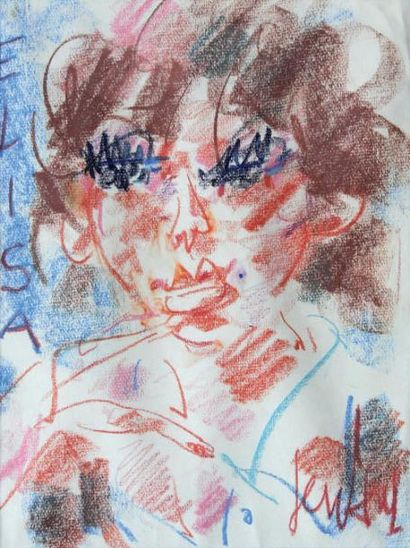 GEN PAUL (1895-1975) Portrait d'Elisa Dessin aux crayons de couleurs titré sur le...