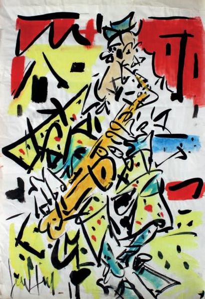 GEN PAUL (1895-1975) Le saxophoniste Aquarelle et encre de Chine signée en bas à...