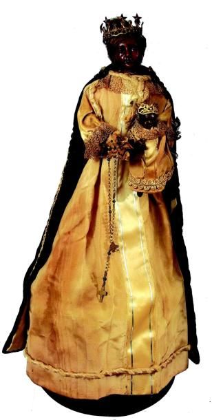 null Originale Vierge Couronnée noire avec Enfant Jésus noir, tête buste, bras et...