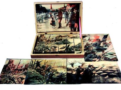 null Rare jeu de cubes présentant diverses scènes de la Guerre 1914 - 1918 comprenant...