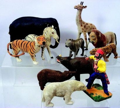 null «La ménagerie de Cirque» ensemble de 10 animaux sauvages en carton moulé avec...