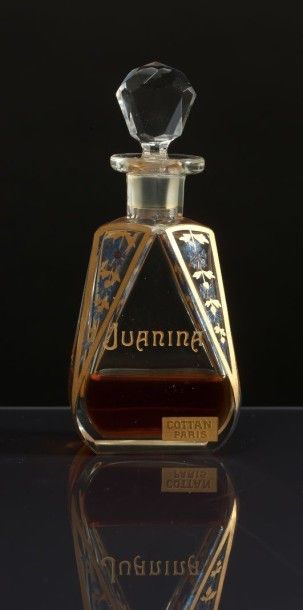 COTTAN «Juanina» - (années 1910) Très rare flacon carafon en cristal incolore pressé...