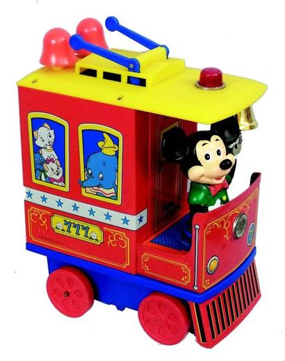 null «MICKEY MOUSE TROLLEY» jouet à piles de fabrication japonaise en boîte d'origine....