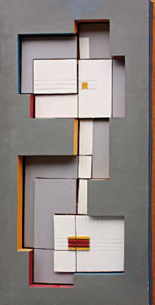 Roger DESSERPRIT (1923-1985) « Relief », 1951 Composition originale en bois peint...