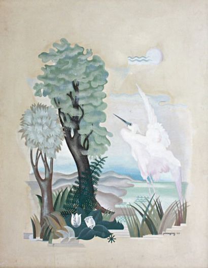 Pierre GIRY, XXe siècle Paysage à l'échassier Huile sur panneau signé et daté 1939...