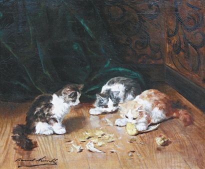 Alfred-Arthur BRUNEL de NEUVILLE (1852-1941) Jeux de chatons Huile sur toile signée...