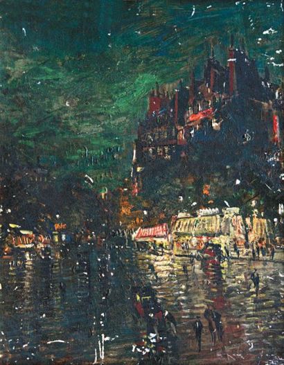 Konstantin-Alexeevitch KOROVINE (1861-1939) Vue animée de Paris la nuit, vers 1930...