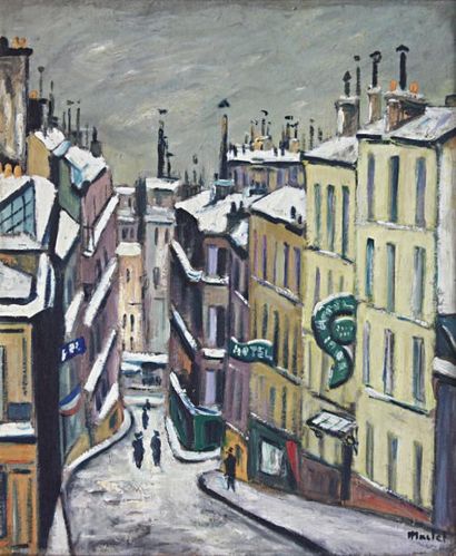 Élisée MACLET (1881-1962) Rue Germain Pilon Huile sur carton épais signé en bas à...