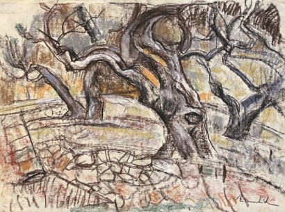 Willy EISENSCHITZ (1889-1974) Paysage aux oliviers Pastel signé en bas à droite 40...