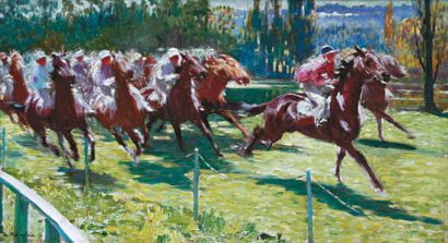 Louis-Ferdinand MALESPINA (1874-?) Course de chevaux Huile sur toile signée en bas...
