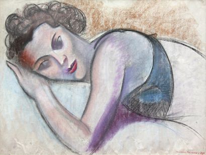 Nicolas POLIAKOFF (1899-1976) Femme au bustier noir, 1950 Pastel signé et daté en...
